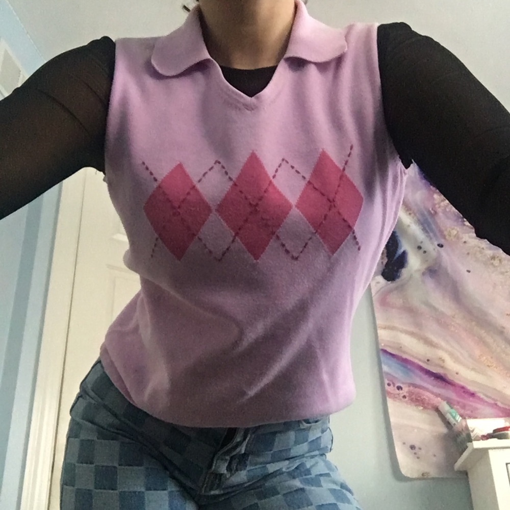 SOLD: Pink/Lavender Argyle Sweater Vest